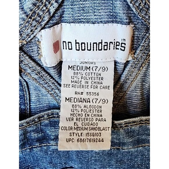 Vtg No Boundaries Women's Overall Shorts Stretch Blue Denim Raver Y2K Sz Medium - Picture 5 of 16